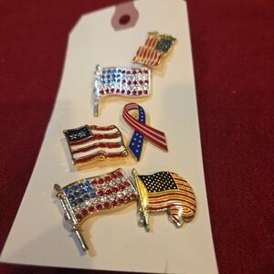 Patriotic Flag and Ribbon Brooch Set
